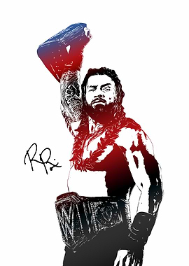 Roman Reigns Illustration with Championship Belt