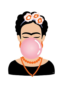 Painter Frida Kahlo Pink Bubble Gum Portrait