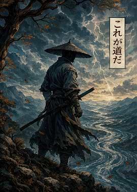 Samurai in Stormy Landscape