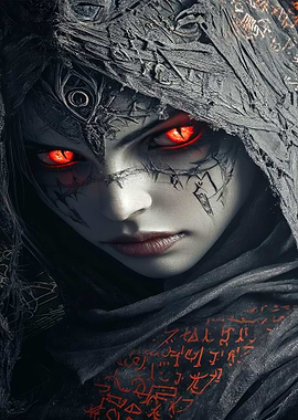 Mysterious Woman with Glowing Red Eyes