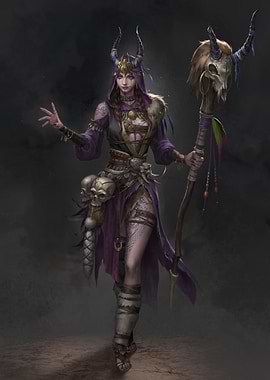 Horned Sorceress with Skull Staff