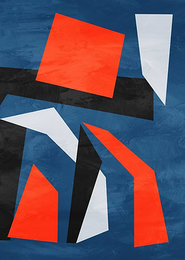 Abstract Geometric Composition in Blue, Red, Black