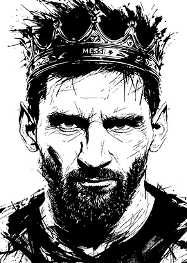 Messi King Black and White Portrait