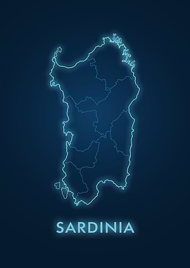 Sardinia Map - Neon Blue