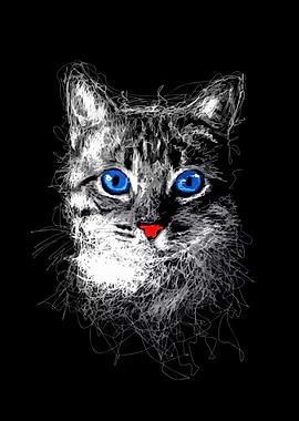 Abstract Cat Portrait with Bright Eyes