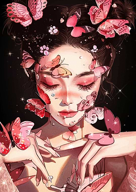 Woman with Butterflies Digital Art