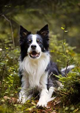 Happy Border Collie in Forest