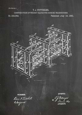 Whiskey Rack Patent Drawing, 1881