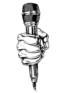 Hand holding microphone black and white