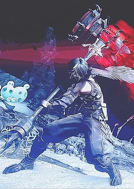 Warrior with Hammer in Fantasy Landscape