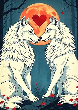 Wolves in Love Under a Heart Moon