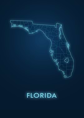 Florida State Map - Neon Outline