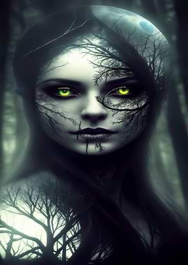 Ethereal Forest Woman with Glowing Eyes