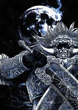 Warrior with Sword and Moon