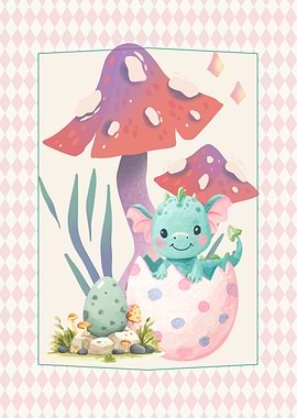 Cute Dragon Hatching from Egg Illustration