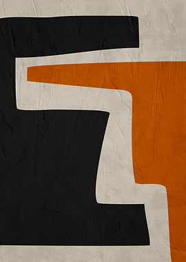 Abstract Geometric Art: Black, Orange, Beige