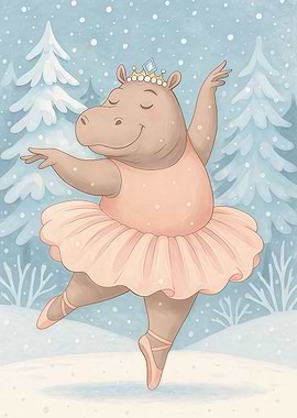 Hippo Ballerina in Winter Wonderland