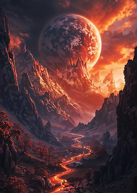 Fantasy Landscape with Planet and River