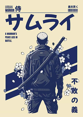 Urban Samurai Warrior with Cherry Blossoms