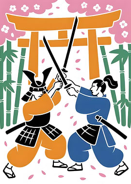 Samurai Duel Under Cherry Blossoms