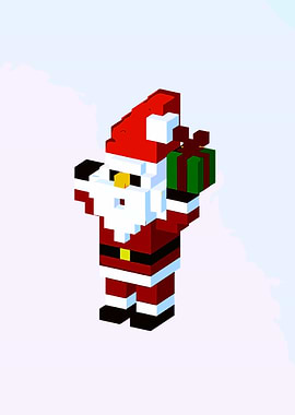 Pixelated Santa Claus with Gift