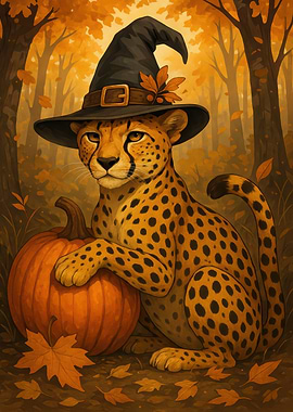 Cheetah Witch with Pumpkin