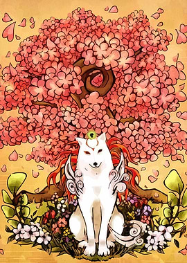 Okami Amaterasu under Cherry Blossom Tree
