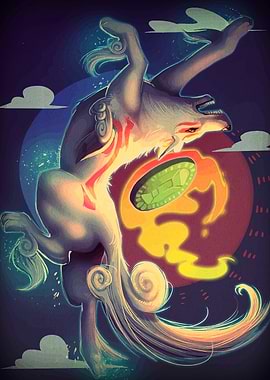 Amaterasu leaping with Celestial Brush