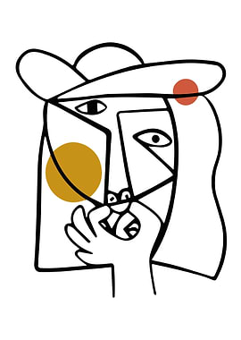 Abstract Line Art Woman with Hat
