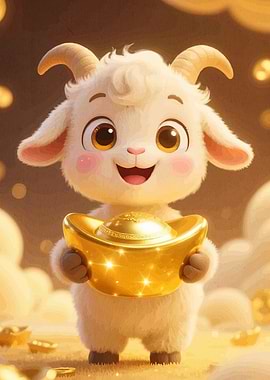 Cute Goat Holding Ingot