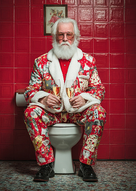 Santa Claus on Toilet with Champagne