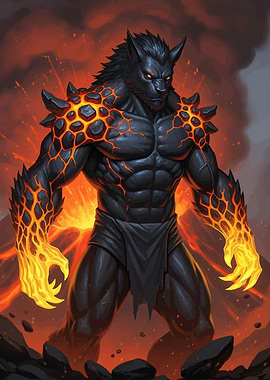 Lava Werewolf Fantasy Character