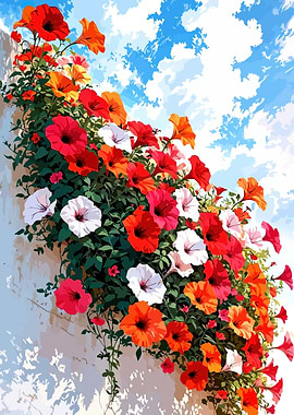 Floral cascade on a sunlit wall
