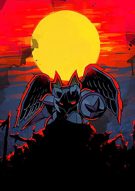 Winged Knight Under a Yellow Moon