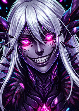 Creepy Smiling Character with Glowing Eyes