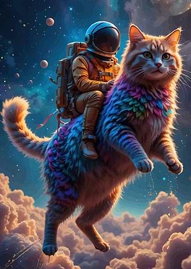 Astronaut colorful cat space