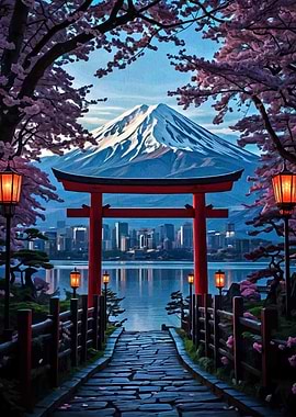 Japanese Landscape with Mount Fuji