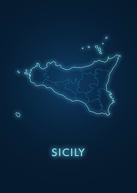 Sicily Map - Neon Outline
