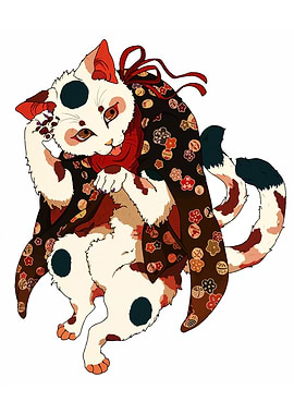 Japanese Cat with Kimono Illustration
