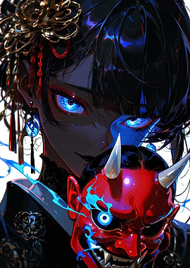 Anime Girl with Oni Mask