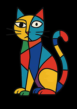 Colorful Geometric Cat Illustration on Black