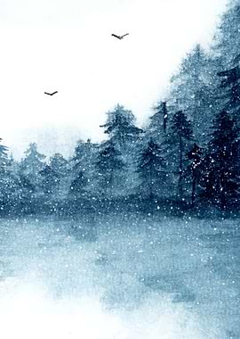 Winter Forest Watercolor Painting