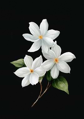 White Flowers Watercolor on Black Background