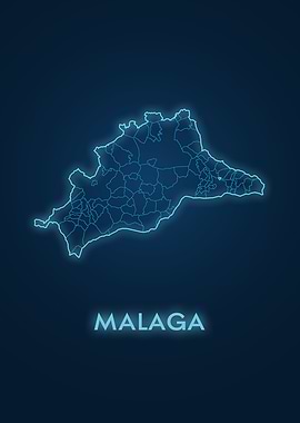 Malaga Map Neon Blue