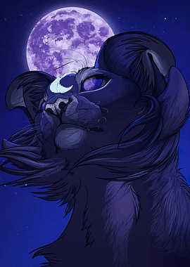 Blue Feline Under Moonlight