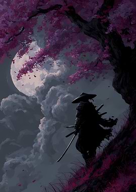 Samurai Under Cherry Blossom Tree