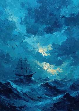 Seascape Painting with Ship