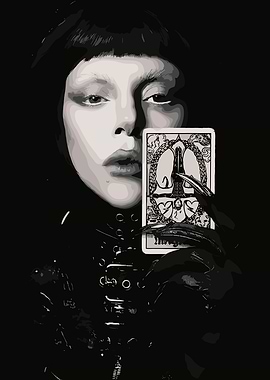 Monochrome Woman Holding Tarot Card