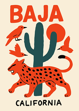 Baja California Poster with Wildlife
