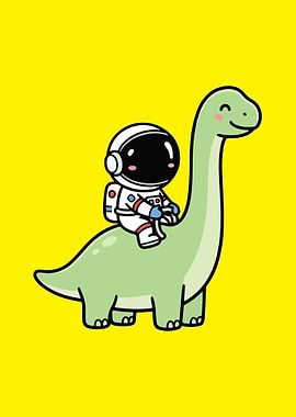 Astronaut riding dinosaur cartoon illustration